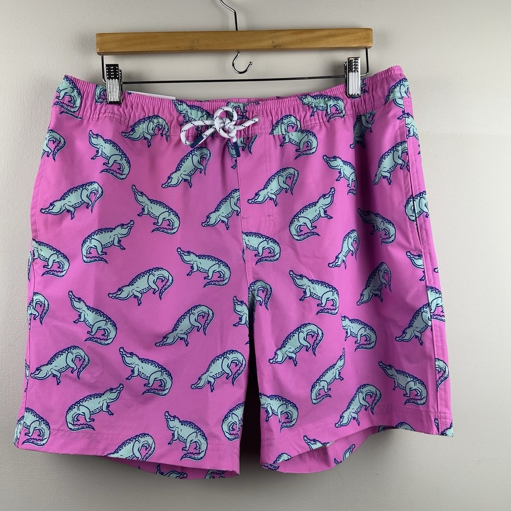 Member's Mark Resort Swim Trunks Mens L Pink Alligator Print Quick Dry Shorts